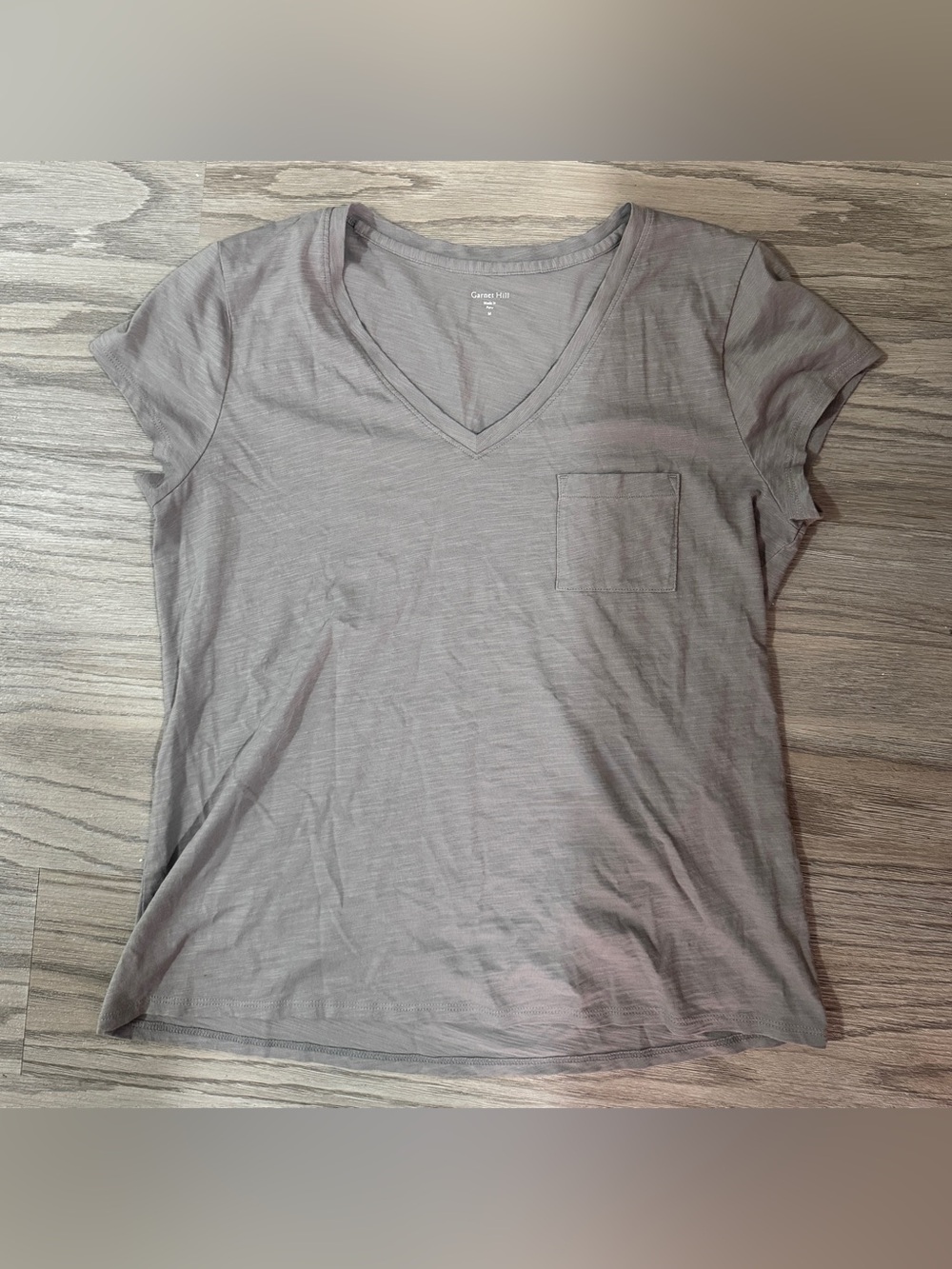 Garnet Hill Organic Pima Cotton V Neck Pocket Tee Size M Gray Minimalist Basics